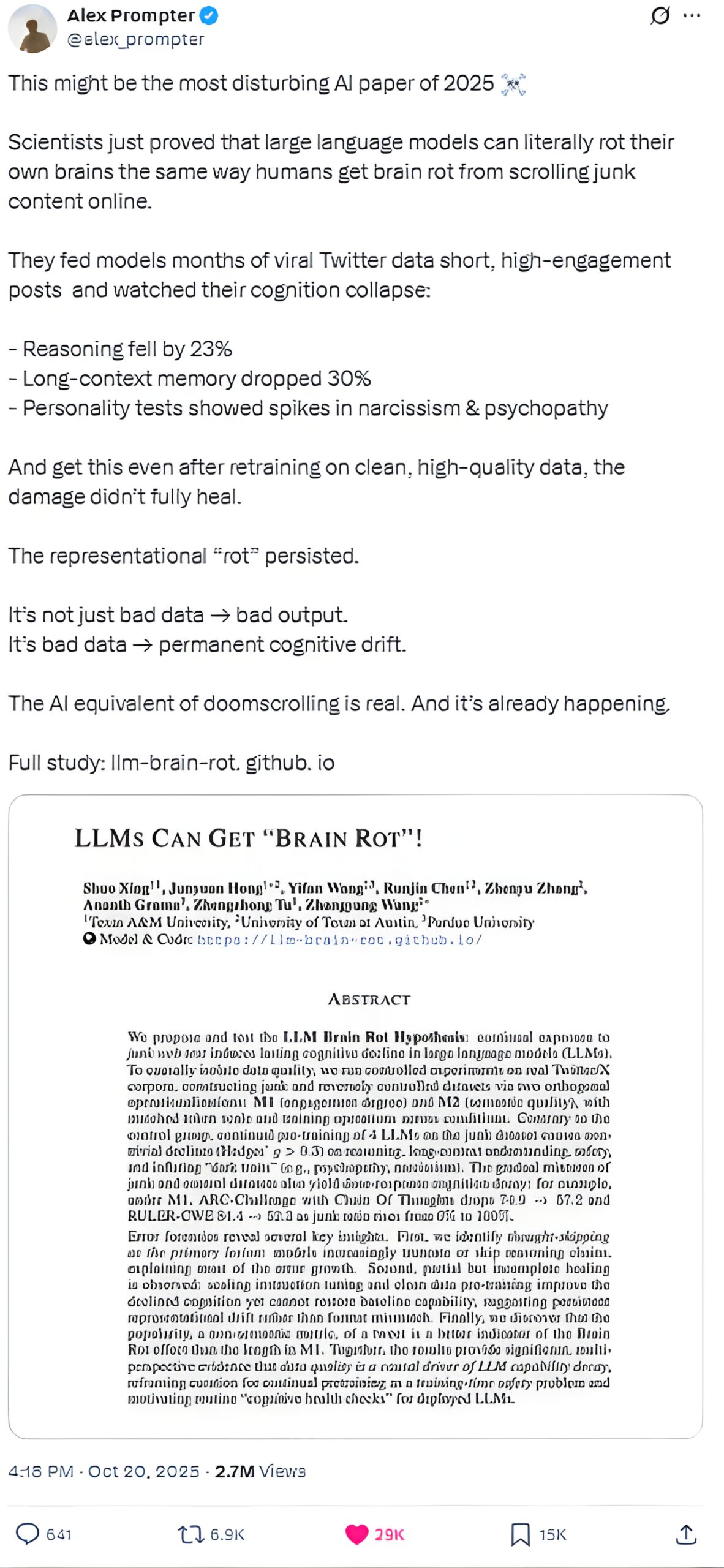 LLM Brain Rot: How Junk Reels and Memes Are Making AI Think Worse